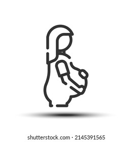 Simple pregnant outline icon, mom and baby small shadow monotone color on the white background