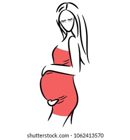 Simple pregnant woman logo, pink dress