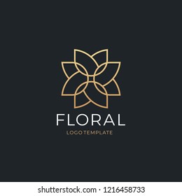 Simple premium floral monogram design template, Elegant line art logo design, vector illustration.
