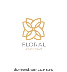Simple premium floral monogram design template, Elegant line art logo design, vector illustration.