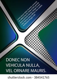 Simple preparation for a presentation consisting of four elements and a compartment for your material. Digital style. Cold colors.