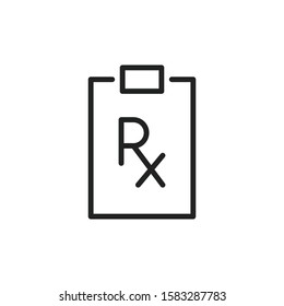 Simple prescription line icon. Stroke pictogram. Vector illustration isolated on a white background. Premium quality symbol. Vector sign for mobile app and web sites.
