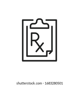 Simple prescription line icon. Stroke pictogram. Vector illustration isolated on a white background. Premium quality symbol. Vector sign for mobile app and web sites.