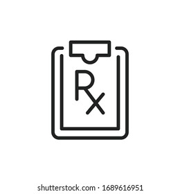 Simple prescription line icon. Stroke pictogram. Vector illustration isolated on a white background. Premium quality symbol. Vector sign for mobile app and web sites.