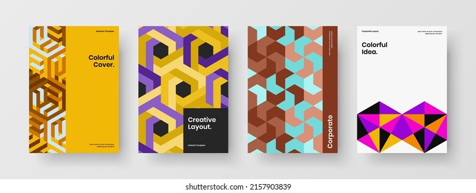 Presentación simple colección de concepto de diseño vectorial A4. Diseño de portada de catálogo de tejas geométricas vívidas.