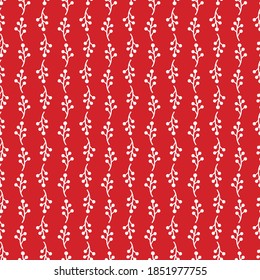 Simple, pretty seamless vector pattern, botanical, christmas, winter stem, leaf,  for textile, fabric, wallpaper, background