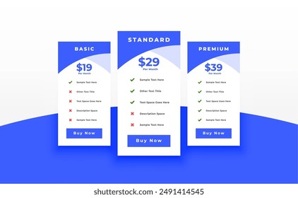 simple pricing chart table layout for website subscription vector