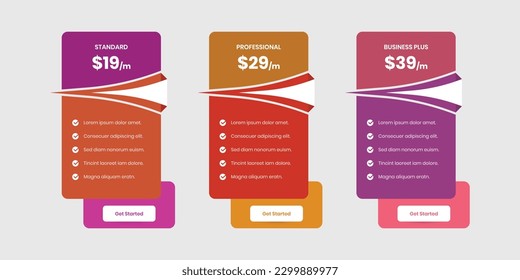 Simple pricing comparison table design with abstract shape