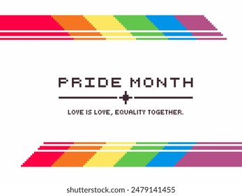 Simple Pride Month Diagonal Cut Banner Frame Vorlage mit weißem Hintergrund, Pixel Art Illustration