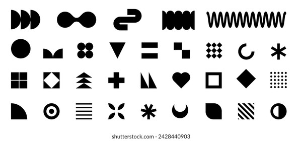 Simple primitive elements and forms. Brutalist geometric shapes, symbols. Bauhaus, retro design element collection. Trendy contemporary minimalist style shapes