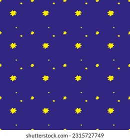 simple primitive seamless pattern with blue background with yellow stars hand-drawn