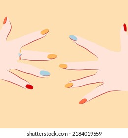 A simple print with the image of hands with a bright manicure.