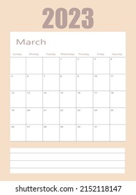 Simple printable March calendar 2023