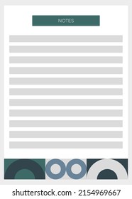 Simple printable weekly notes paper. Business organizer page. Paper sheet. Daily organizer. Template for agenda, schedule, planners, checklists, notepads.