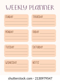 Simple printable weekly planner. Business organizer page. Paper sheet. Daily organizer. Template for agenda, schedule, planners, checklists, notepads, postcards and other stationery.