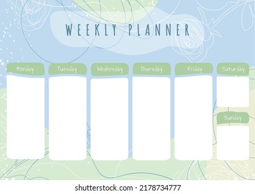 Simple printable weekly planner template in vector. Daily schedul week calendar in minimalistic style