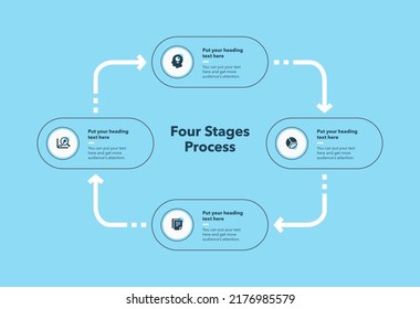 Simple process diagram template with four stages - blue version. Easy to use for your website or presentation.