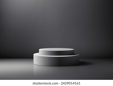Simple product display white podium on gray background. Vector illustration