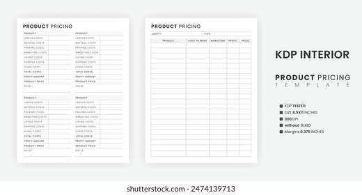 Simple Product Pricing Template Printable, Product Pricing Sheet Calculator, Item Price List, Small Business Costs Planner