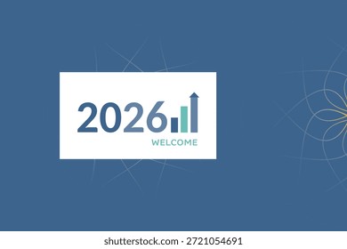 Un diseño de logotipo simple y profesional de 2026 en azul con estilo de números de línea limpia. Ideal para marcas corporativas, presentaciones, tarjetas de felicitación y temas de eventos. Archivo de Vector EPS.