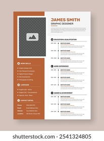 Simple professional biodata or resume cv design template with image holder