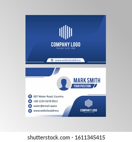 Simple Professional Business Card Template Design in Blue Gradient Color, Business Card Vector Editable