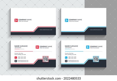  Simple Professional Business Cards. This Name Card Comes In Two Different Color Versions (Red and Blue) - Corporate Identity Template.