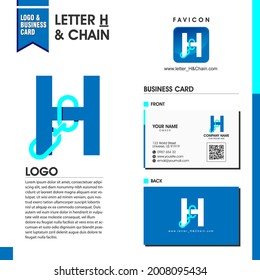 La letra simple y profesional del logotipo inicial H se combina con la forma de la cadena superpuesta y se incluye el simulador de iconos y tarjetas de visita