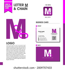 Simple and professional initial logo letter M combine with overlapping chain shape include icon and business card mockup