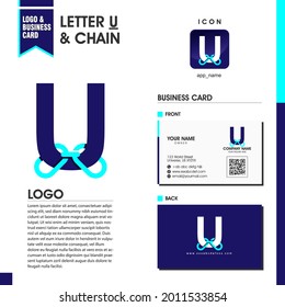 Einfaches und professionelles Logo U kombiniert mit sich überlappender Kettenform mit Icon und Visitenkartenmotiv