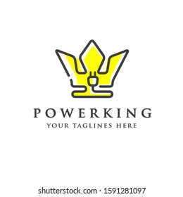 simple and professional linear power king logo concept, Crown and plug Power Logo Design