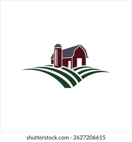 Simple and professional logo design featuring a barn and fields, symbolizing agriculture, farming, and rural life, ideal for agricultural businesses or farming companies