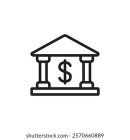 Simple and professional minimalist vector illustration of a bank building with a dollar symbol, ideal for financial, banking, and business themes.