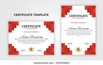 Einfache professionelle rote Zertifikatsdesign-Vorlage mit goldenem Abzeichen.