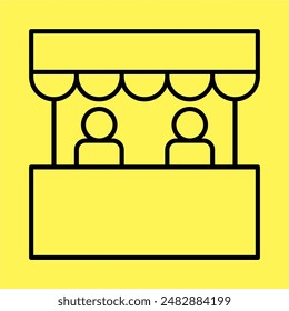 simple promo booth icon, line vector isolated on yellow background. trendy and modern design