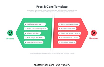 Simple pros and cons template with place for your content. Easy to use for your website or presentation.