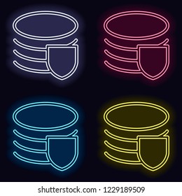 Simple protect of database. Linear, thin outline. Set of neon sign. Casino style on dark background. Seamless pattern