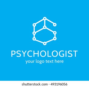 Simple psychologist Logo. Creative design concept, creative line geometrical symbols on blue background.