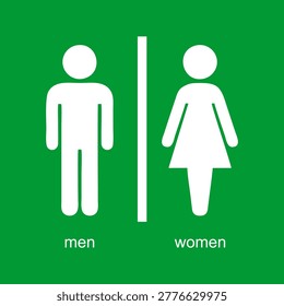 A simple public restroom icon showing male and female figures, designed with basic geometric shapes, solid color fill, clean edges, no gradients or shadows, minimal flat vector style, easy to trace and reproduce.