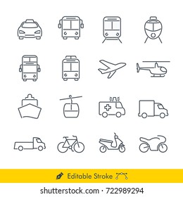Simple Public Transport Icons / Vectors Set - In Line / Stroke Design with Editable Stroke