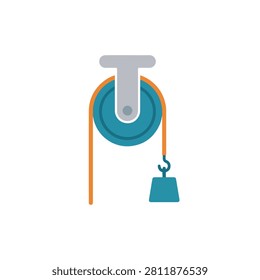 Simple pulley system with orange rope and blue weight, representing mechanical advantage