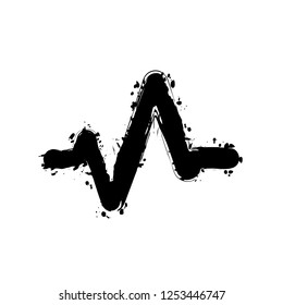 Simple pulse icon. Black ink with splashes on white background