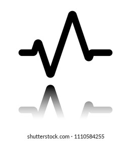 Simple pulse icon. Black icon with mirror reflection on white background