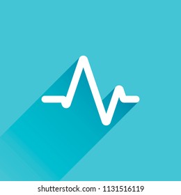 Simple pulse icon. Gray icon with long shadow in bottom left corner on blue background