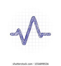 Simple pulse icon. Hand drawn sketched picture with scribble fill. Blue ink. Doodle on white background