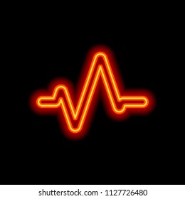 Simple pulse icon. Orange neon style on black background. Light icon