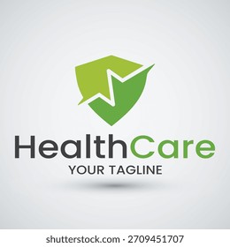 Simple pulse logo template best for healhtcare shield logo vector