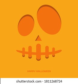 Simple pumpkin face vector illustration design template on orange background, happy Halloween holiday.