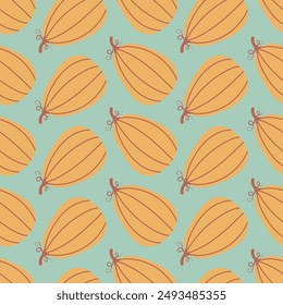 Simple pumpkin hand drawn seamless pattern, Autumn pattern of hand drawn cute and cozy design elements, Fall, Pumpkin season, halloween