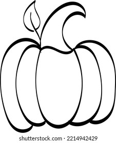 Simple Pumpkin Line Drawing. Black And White Autumn Pumpkin